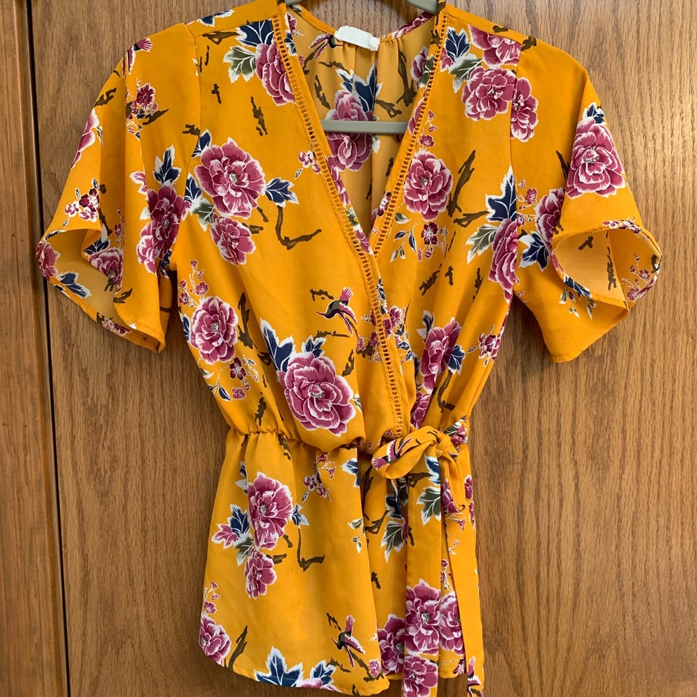 Mustard floral blouse